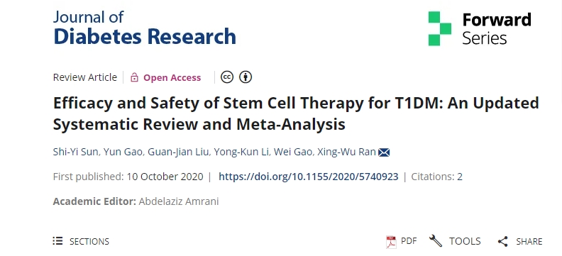 干细胞治疗1型糖尿病的疗效和安全性：最新的系统评价和荟萃分析