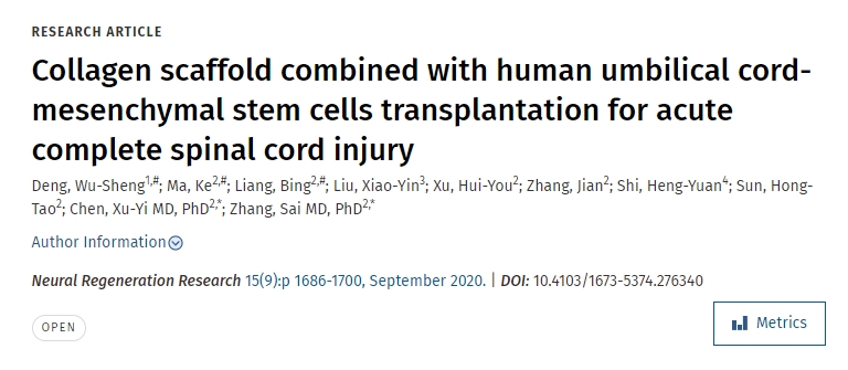 胶原支架联合人脐带间充质干细胞移植治疗急性完全性脊髓损伤