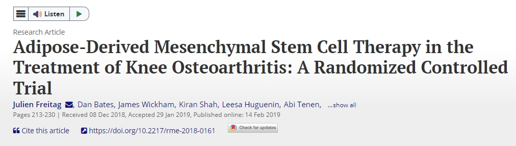 脂肪间充质干细胞疗法治疗膝关节骨关节炎：一项随机对照试验