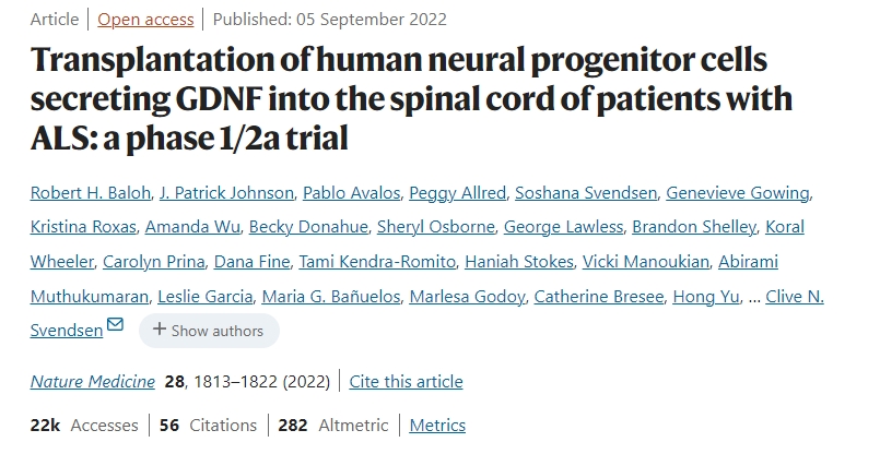 将分泌GDNF的人类神经祖细胞移植到渐冻症患者的脊髓中：一项1/2a期临床试验