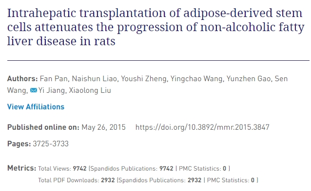 脂肪干细胞肝内移植可减缓大鼠非酒精性脂肪肝的进展