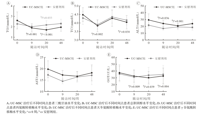 两组治疗前后的脂代谢和肝功能指标变化