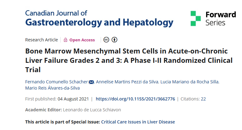 2021年8月4日，阿雷格里港南里奥格兰德联邦大学在国际期刊《Canadian Journal of Gastroenterologyand Hepatology》上发布了一篇《骨髓间充质干细胞在 2 级和 3 级急性慢性肝衰竭中的应用：I-II 期随机临床试验》的研究结果。