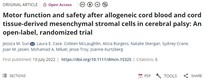 间充质干细胞治疗脑瘫后的运动功能和安全性：一项开放标签、随机试验
