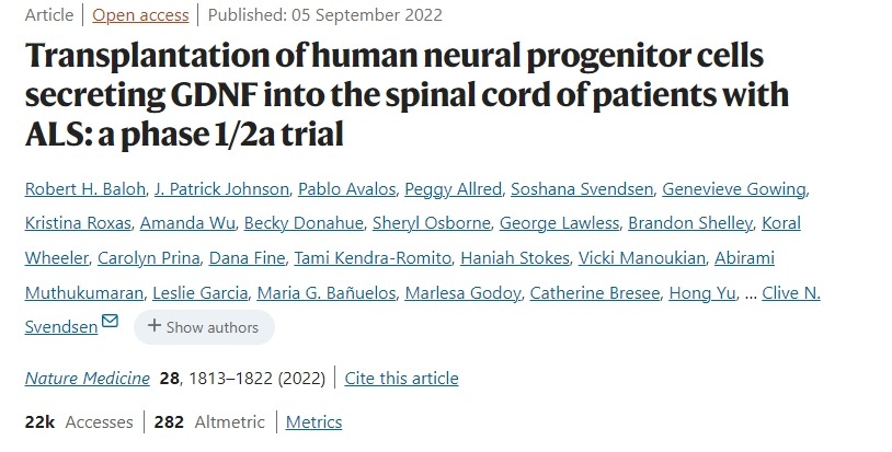 将分泌 GDNF 的人类神经祖细胞移植到 ALS 患者的脊髓中：一项 1/2a 期临床试验