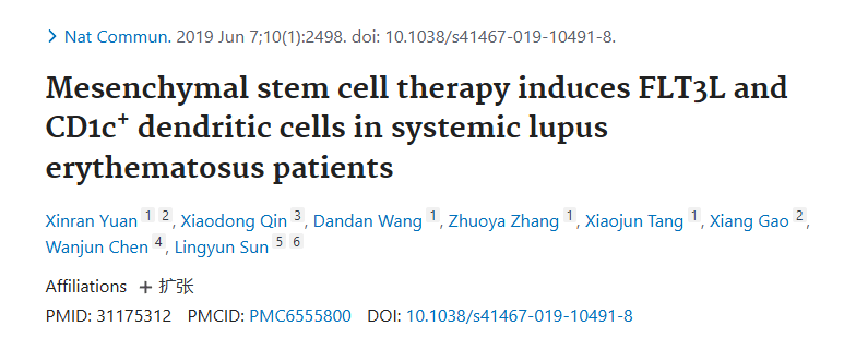 《间充质干细胞治疗系统性红斑狼疮患者 诱导 FLT3L 和 CD1c +树突状细胞》