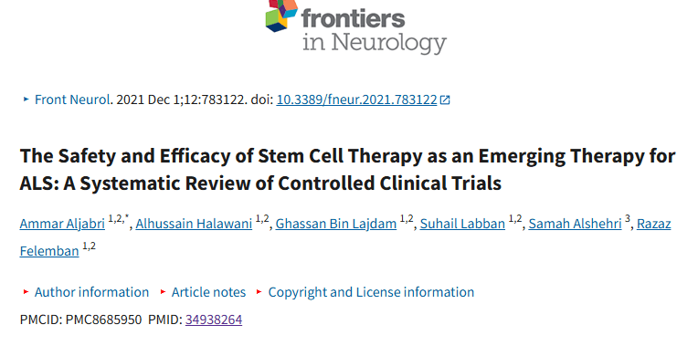 《干细胞疗法作为 ALS 新兴疗法的安全性和有效性：对照临床试验的系统评价》