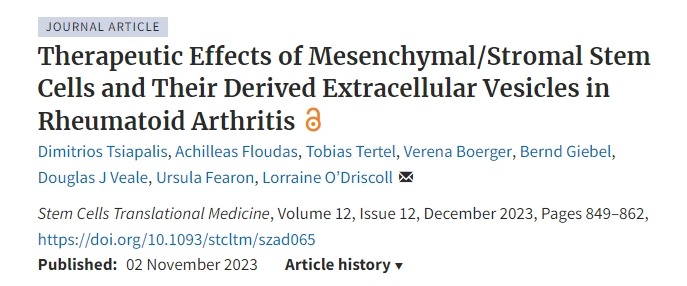 间充质/基质干细胞及其衍生的细胞外囊泡对类风湿关节炎的治疗作用