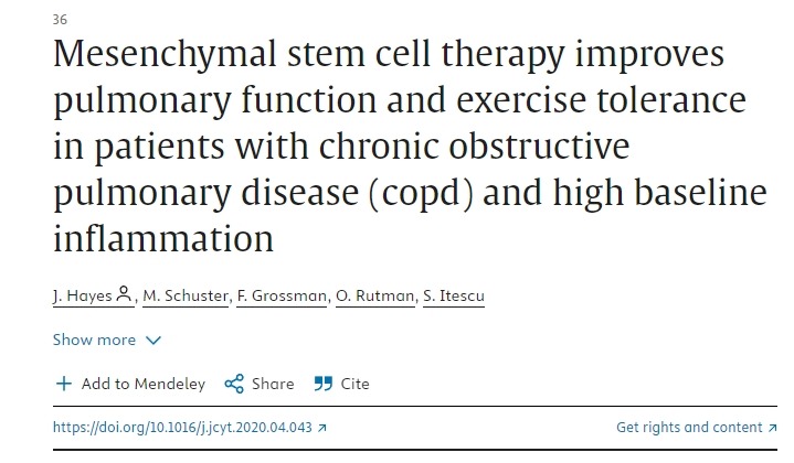 间充质干细胞疗法可改善慢性阻塞性肺病 (copd) 和高基线炎症患者的肺功能和运动耐受性