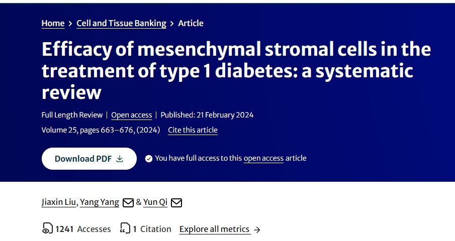 间充质基质细胞治疗1型糖尿病的疗效：系统评价