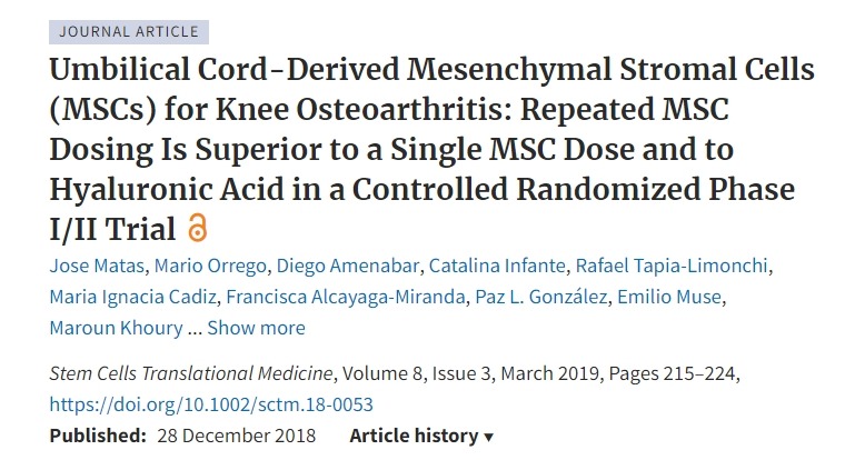 脐带来源的间充质基质细胞 (MSC) 治疗膝关节骨关节炎