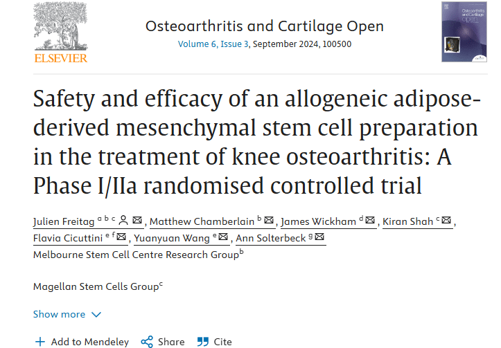 同种异体脂肪间充质干细胞制剂治疗膝关节骨关节炎的安全性和有效性：I/IIa 期随机对照试验