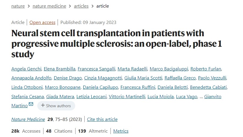 神经干细胞移植治疗进行性多发性硬化症患者：一项开放标签、I期研究