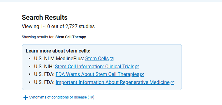 clinicaltrials.gov网站上注册的有关干细胞治疗的临床研究项目有2727项