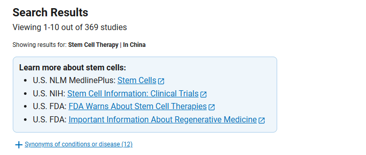 中国进行的干细胞临床研究的项目有369项