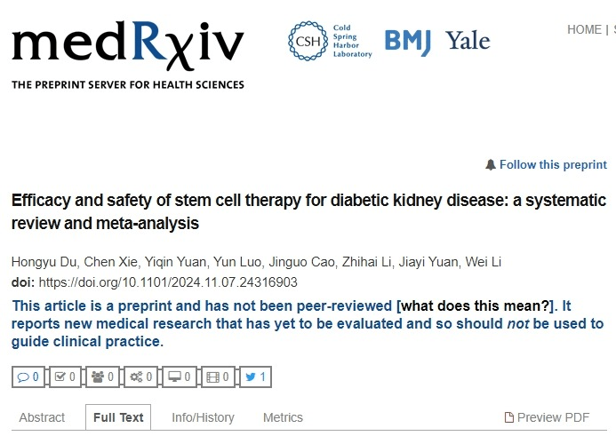 干细胞治疗糖尿病肾病的疗效和安全性：系统评价与荟萃分析